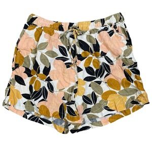 Rachel Zoe 1X Linen Floral Drawstring Shorts Relaxed Flowy Pink Orange Boho Chic